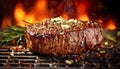 Grilled steak, flame kissed, juicy and ready to eat, a gourmet delight generated by AI