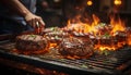 Grilled steak, flame, smoke a perfect summer barbecue meal generated by AI Royalty Free Stock Photo