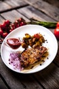 Grilled steak with french fries Royalty Free Stock Photo