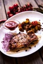 Grilled steak with french fries Royalty Free Stock Photo