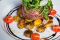 Filet mignon Steak with salad and tomatoes and garlics