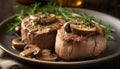 Grilled steak, mushroom, and vegetable plate a gourmet delight generated by AI