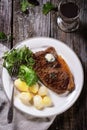 Grilled steak with potatoes Royalty Free Stock Photo