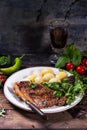 Grilled steak with potatoes Royalty Free Stock Photo