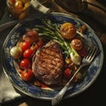 Grilled Steak with Roasted Vegetables and Asparagus Royalty Free Stock Photo