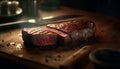 Grilled steak on rustic wood table, ready to eat, healthy and delicious generated by AI Royalty Free Stock Photo