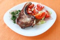 Grilled steak with a salad of tomatoes and cucumbe Royalty Free Stock Photo