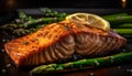 Grilled steak and salmon, healthy gourmet meal generated by AI Royalty Free Stock Photo