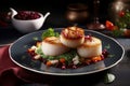 Grilled steak scallop dinner plate. Generate ai Royalty Free Stock Photo