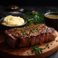 Grilled steak with side of mashed potatoes generative ai