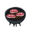 Grilled steaks illustration on white background