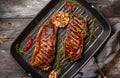 Grilled strip steak with spices Royalty Free Stock Photo