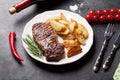Grilled striploin steak and red wine Royalty Free Stock Photo