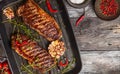 Grilled strip steak with spices Royalty Free Stock Photo