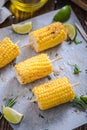 Grilled sweet corn cob with lime Royalty Free Stock Photo