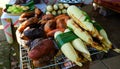 Grilled sweet potatoes and Charred grilled corn on the cob