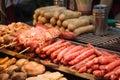 Grilled taiwanese sausages, pork enoki mushrooms Royalty Free Stock Photo