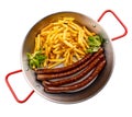 Grilled thin sausage served with French fries