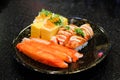 Grilled toro salmon sushi sake nigiri and mayonnaise.