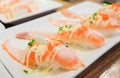 Grilled toro salmon sushi sake nigiri with shrimp eggs tobiko Royalty Free Stock Photo