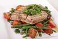 Grilled tuna steak with beans and tomato salad Royalty Free Stock Photo