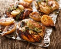 Grilled turkey fillet steak with addition herbs and shallot onions Royalty Free Stock Photo