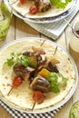 Grilled turkey heart kebab with vegetables