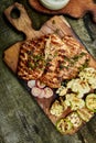 Steak turkey grill on wooden cutting board