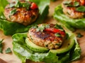 Grilled Turkey Patty with Avocado and Lettuce Wraps Royalty Free Stock Photo