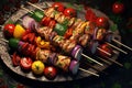 Grilled turkey skewers with colorful vegetables Royalty Free Stock Photo