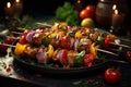 Grilled turkey skewers with colorful vegetables Royalty Free Stock Photo