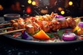 Grilled turkey skewers with colorful vegetables Royalty Free Stock Photo