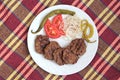 Grilled Turkish meatball ( Kofte ) on white plate