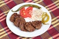 Grilled Turkish meatballs, ( Kofte ), on white plate