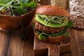 Grilled vegan bean burger with greens