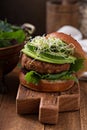 Grilled vegan bean burger with greens