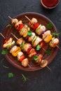 Grilled vegetable and chicken skewers Royalty Free Stock Photo