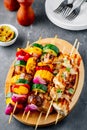 Grilled vegetable and chicken skewers with sweet corn, paprika, zucchini, onion, tomato and mushroom Royalty Free Stock Photo