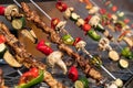 Grilled vegetable and meat skewers Royalty Free Stock Photo