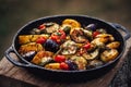 Grilled vegetable on plate, traditional Balkan food, generative ai