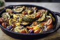 Grilled vegetable on plate, traditional Balkan food, generative ai