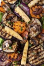 Grilled vegetables assortment. Mini corn, eggplant, sweet potato, red onion and champignon