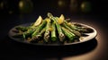 Grilled vegetables, green tasty asparagus on a charcoal barbecue grill.