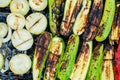 Grilled vegetables on a grill pan, top view barbecue