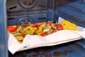 Grilled vegetables inside a oven