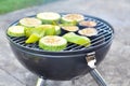 Grilled vegetables outdoors. The concept of vegetarianism, healthy eating, weight loss, summer vacation, picnic