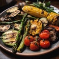 Grilled vegetables on wooden table