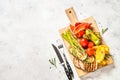 Grilled vegetables - zucchini, paprika, eggplant, asparagus and tomatoes.