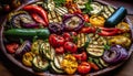 Grilled vegetarian plate with fresh organic summer vegetables and squash generated by AI Royalty Free Stock Photo