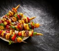 Grilled Vegetarian skewers with halloumi cheese and mixed vegetables Royalty Free Stock Photo